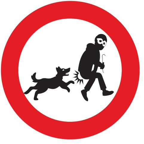 Ambiance Sticker Autocollant Panneau de Signalisation Adhesive Chien de Garde Signalétique Laminé Plastifié Résistant à l'eau et aux UV - Attention au Chien je Monte la Garde Rond - 10 cm ⌀