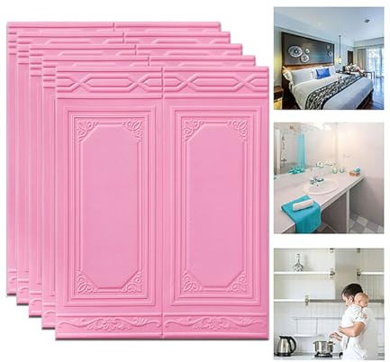 GFLCWYP Wandpaneele Tapete Aus XPE-Schaumstein,3D Paneele Wand Zum Abziehen Und Aufkleben 3D-Textur,Wandverkleidung Innen Aus Ziegelimitat Für Innenwanddekoration, Heimdekoration,10 Stück,Rosa