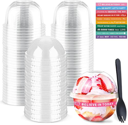 YIYICO Dessertgläser Plastik Dessertschalen Dessertbecher mit Deckel 50Stk 250ml Desserttassen Dessert Cups Nachtisch Becher Wiederverwendbar für DIY Mousse Pudding Eis Buffets Dessertparty