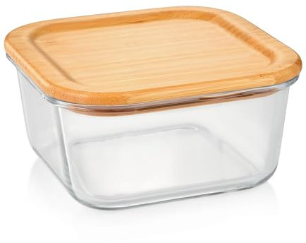 Tescoma 900846 Conteneur en verre avec couvercle en bambou, carré 1,4 litre, ligne en ligne