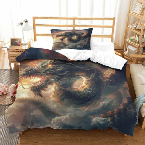 VFKLZCNYR Dragon Bettbezug Set Bettwäsche-Sets Kinderbettwäsche Reißverschluss Mit Kissenbezügen Betten Set Für Jungen Und Mädchen, Kinder Single（135x200cm）