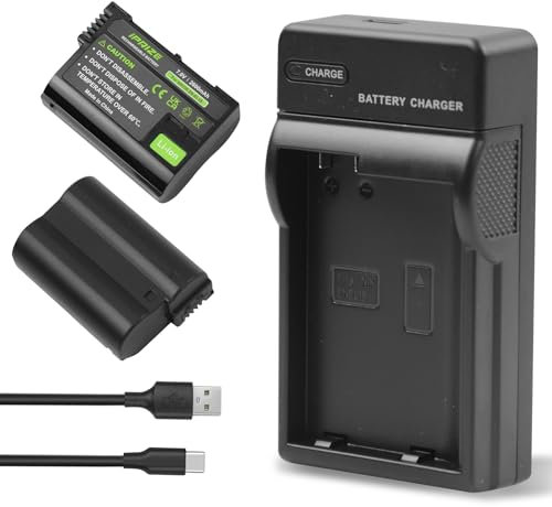 iPrize 2X EN-EL15/EN-EL15C Batterie 2600mAh et Chargeur pour Nikon 1 V1, D600 D610 D750 D810 D800 D880 D7000 D7100 D7200, Z5 Z6 Z7