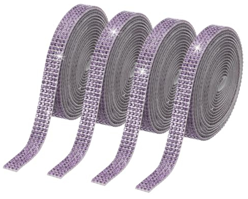 PATIKIL 4Roll Strassband, 0,35 Selbstklebende Kristall Strassstreifen, 4 Yard Harz Bling Diamant Aufkleber für DIY Basteln, Lila