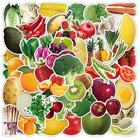 Realistische Obst- Und Gemüse-aufkleber Für Kinder, 50 Stück, Niedliche Obst-aufkleber Für Wasserflaschen, Wasserfeste Vinyl-aufkleber Für Laptop, Scrapbook, Kinder, Klassenzimmer, Partyzubehör