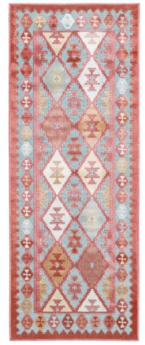 RugVista Saga Kilim, In & Outdoor-Teppich, Moderne Teppiche, 80 x 200 cm, Rechteckig, Niedriger Stapel, Diele, Patio, Nur Handwäsche, UV-beständig, Türkis/Multi