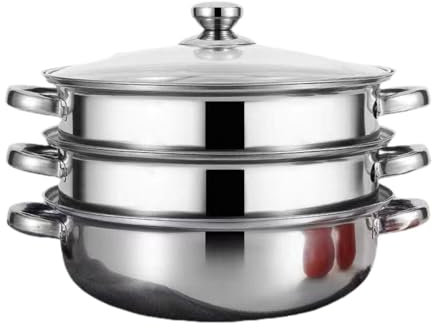 FashionCha Vaporera de cocina con tapa de vidrio para tamales y verduras
