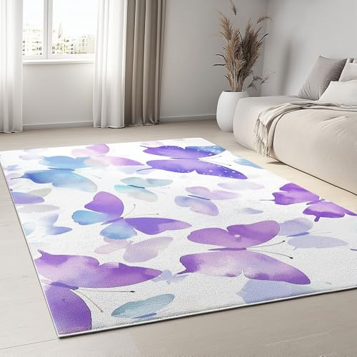 Generico Tappeto Soggiorno 80x150 cm, Tappeto Salotto Farfalla viola acquerello Morbido Scendiletto Camera da Letto Viola Tappeti Lavabili per Cameretta Bambino Ufficio Cucina