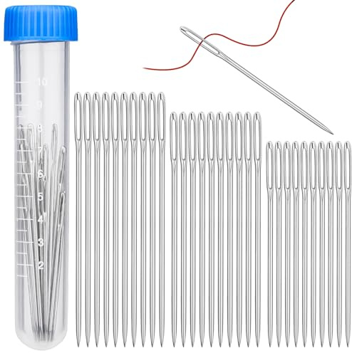 Axmru 30 Stück Handnähnadeln, Sticknadeln, 5,1 cm, 6,5 cm, Nadeln zum Nähen, Stopfnadel mit transparentem Nadelrohr zum Nähen und Stricken