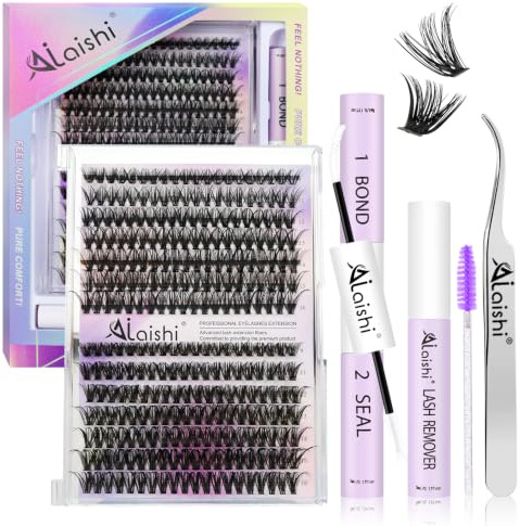 AILAISHI Wimpern Extensions Set, 280 Stück Cluster Lashes 9-16mm, 40D+50D Volumen, Fluffy D Curl Natürliche Wimpern mit Bond & Seal, Entferner, Pinzette, Bürste – Komplettset für Katzenaugen Look
