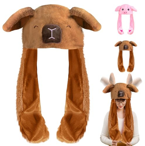 AUNGKWANG Plüsch Tier Ohren Hut Mütze, Mütze mit Beweglichen Ohren, Lustiger Hut für Erwachsene Kinder, Lustige Tiermütze Plüsch Mützes für Weihnachts Geschenk Cosplay