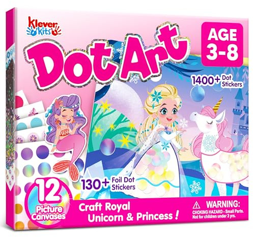 Klever Kits Prinzessin-Punkt-Kunstset für Kinder – Saubere Sticker für Kleinkinder 3-7 Jahre, Bastelsets, Kreative DIY-Aktivität, Reisespielzeug, Geburtstagsgeschenke für Jungen und Mädchen