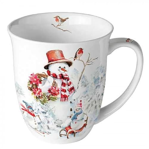 Tasse Kaffeetasse Teetasse Becher Mug 0,4 l Fine Bone China Porzellantasse Weihnachten Advent (Schneemänner)