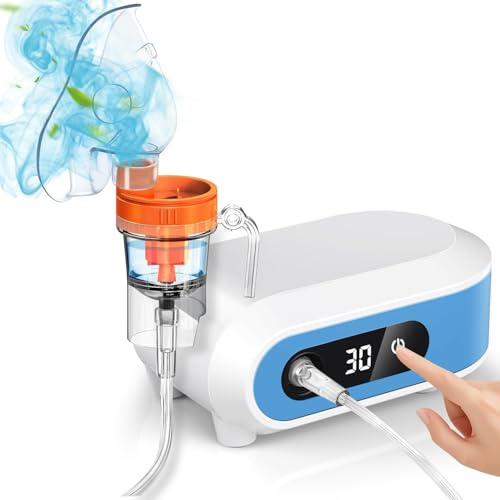 Inhalationsgerät für Erwachsene und Kinder,Inhaliergeräte Inhalator mit LED Digitalanzeige,Leises Vernebler Inhaliergerät mit Kompressor-System bei Erkältungen und Atemwegserkrankungen Zuhause (Blau)