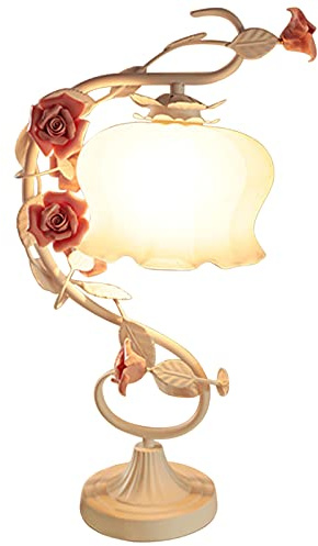 Lightakai Lampada da tavolo con fiori vintage, lampada da comodino rosa, lampada da comodino per camera da letto, studio, soggiorno, camera da letto, caffetteria
