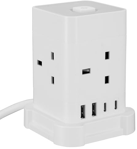 TCP Power Cube Extension Lead, 4 AC Outlets with 2 USB-A & 2 USB-C Fast Charging Ports, Compact Multi Plug Adapter with On/Off Switch, Space-Saving Power Strip for Home, Office & Travel