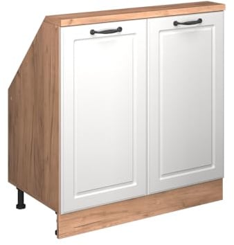 Vicco Küchenschrank für Dachschrägen R-Line, Weiß Landhaus/Goldkraft Eiche, 80 cm mit 2 Türen