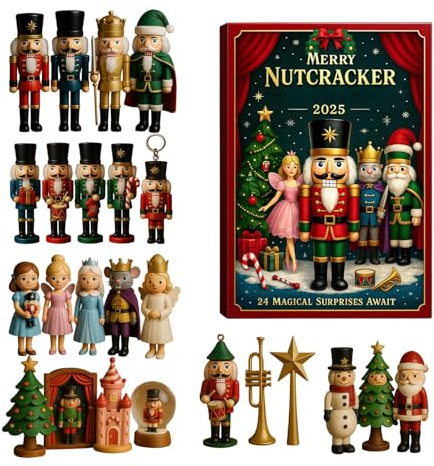 Christmas Nutcracker Advent Calendars 2025, 24 Days Christmas Countdown Calendar With 24 Different 2D Nutcracker Figure New Year Tree Ornament Advent For Tree Home Decor Window Fireplace