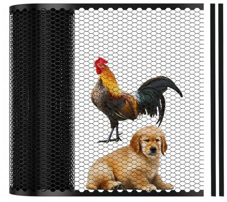 Steckzaun 25m x 100cm, Mobiler Hühnerzaun aus Kunststoff, mit 22 Vierkant-Stützpfählen, Gartenzaun zum Einstecken, Begrenzungszaun für Hühner, Hunde, Garten, Haus, Hof – Schwarz
