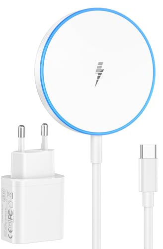 Chargeur Induction iphone avec Adaptateur Rapide 20W, Compatible avec Chargeur Magsafe iPhone 17 16 15 14 13 12/AirPods 4-2/Pro,Magnétique Chargeur Induction Fil à Recharge Rapide 15W avec Voyant LED