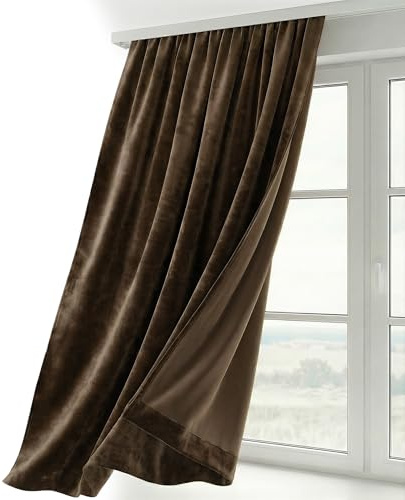 BEAUTEX Samt Vorhang Kräuselband U-Band Gardine Velvet abdunkelnd und Blickdicht, 140x280 cm (Breite 140 cm, Höhe 280 cm, Braun)