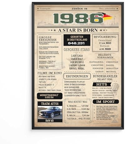 Jubiläumsposter 40 Jahre | Geburtstagskarte 1986 | Geburtstagsgeschenk für Männer und Frauen | Geburtsjahr 1986 | Vintage Poster | Dekoration und Geschenkidee | Zurück in 1986