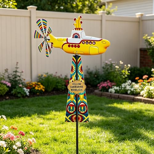 Windrad Garten,Gelbes U-Boot-Windspiel,Metall Gartenstecker mit Windrad,Windspiele für Draußen Stehend,Garten-Windspiel aus Eisen,für Vorgarten Terrasse Hinterhof Blumenbeet