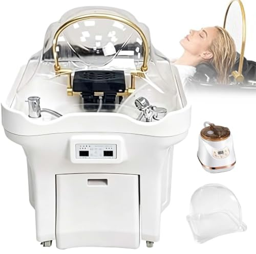 VUNHEX 3000-W-Haarwaschbecken Mit Tragbarer Kopfmassage, 60l-Frischwassertank Und 30l-Abwassertank, Wasserzirkulation, Heizung, Begasung Und Phototherapie Für Kosmetikstudios Und Friseursalons(White)
