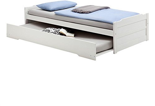 IDIMEX Lit gigogne Lorena 1 Personne tiroir lit Fonctionnel 90 x 190 cm pin Massif lasuré Blanc