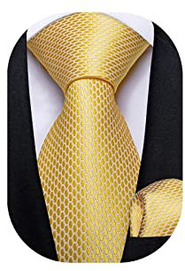 DiBanGu Einfarbige Krawatte und Einstecktuch für Herren, gewebte Seide, einfarbige Krawatte und Taschentuch für Herren, Hochzeit, Party, formelle Anlässe, 03 Gelb, Einheitsgröße
