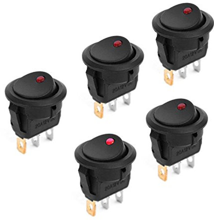 5 Pcs DC 20A 12V Rond Interrupteur à Bascule pour Voiture Bateau avec LED Rouge