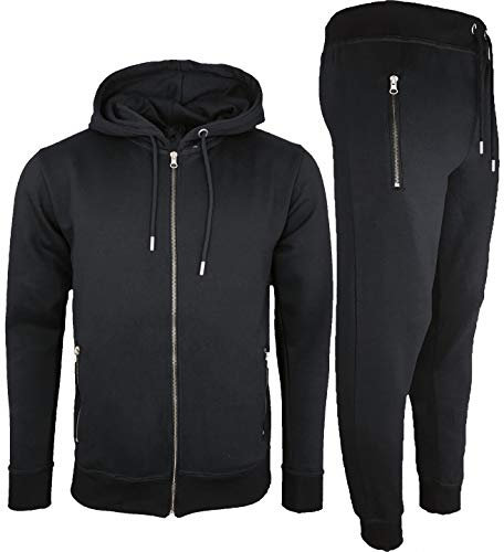 Kapray Clothing Mens Tracksuit Set New Contrast Cord Fleece Hoodie Top Bottoms Jogging Zip Joggers Gym Sport Sweat Suit Pants Plus Size S M L XL XXL (Medium, Black)