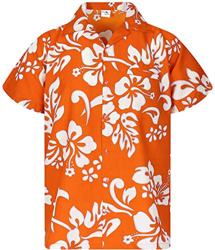 King Kameha Funky-Hawaii-Hemd, Herren, Kurzarm, Hibiscus, Orange, 6XL