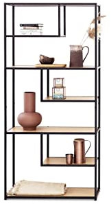 LIFA LIVING Vintage Wandschrank aus Holz und schwarzem Metall, Wandregal Industrial für Bücher Deko, Vitrinenschrank Wand Organizer, 82 x 34 x 175 cm