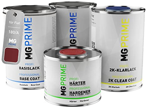 MG PRIME Vernice per auto Barattoli per Fiat 180/A Rosso Winner Mica 3,5L | Kit vernice di fondo + base + trasparente 2K + indurente, pronto all'uso