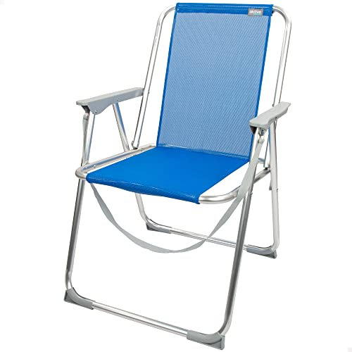 AKTIVE 62606 - Silla plegable de playa, Sillas respaldo fijo, color azul, 44x45x76 cm, con asa de transporte, topes antivuelco, ligeras y resistentes