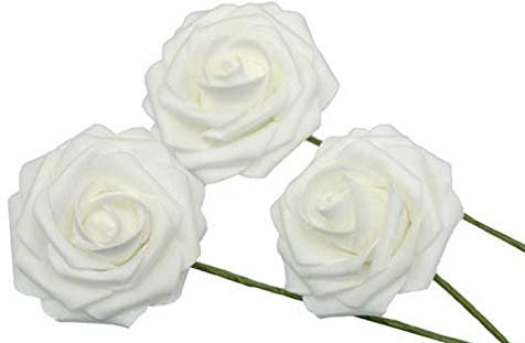 24 STK Rosen Weiss 7cm Dekorosen EDEL Foam Rose Rosenköpfe Hochzeit Deko Dekorrosen Foam Röschen Hochzeitsdeko Tischschmuck Basteln Moosgummi Kunstblumen künstliche Rosen Grabschmuck Allerheiligen