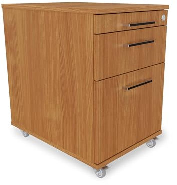 Rollcontainer Schublade + Hängeregistratur- + Materialauszug H 65 x B 43 x T 60 cm | Schreibtischcontainer Farbe Buche | Büroschrank abschließbar | Schreibtischschrank hauseigene Fertigung