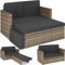 tectake® Salon de Jardin Exterieur en Poly Rotin Modulable Bain de soleil 2 Places 1 Canapé et 1 Tabouret Pouf avec Repose-pieds inclinable, Mobilier de Jardin pour Amenagement Balcon Terrasse Veranda
