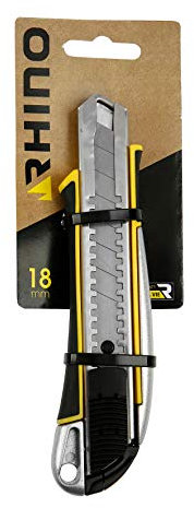 RHINO - Cutter 18mm - Cutter à cran avec manche bi-matière - Cutter à lame sécable avec chargeur - Lame 18 mm - Manche ergonomique - Garantie à vie - Couteau à lame rétractable