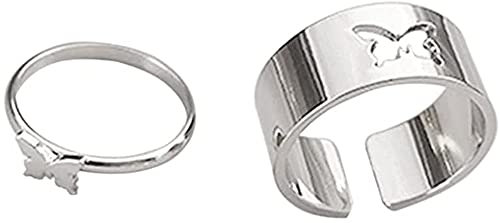 Amini Damen Herren Paar Ring Schmetterlings-Ringe Verstellbar Ringe Set Mode Ring Damenschmuck Hochzeitsring Jahrestag Geschenk (silver-1paar)