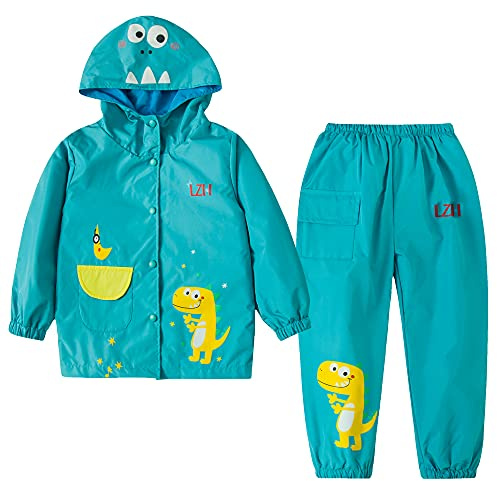 LZH Boys Raincoat Bambini Bambini impermeabili Girls con cappuccio, Pantaloni Giacca Vestito leggero 2 pezzi Set