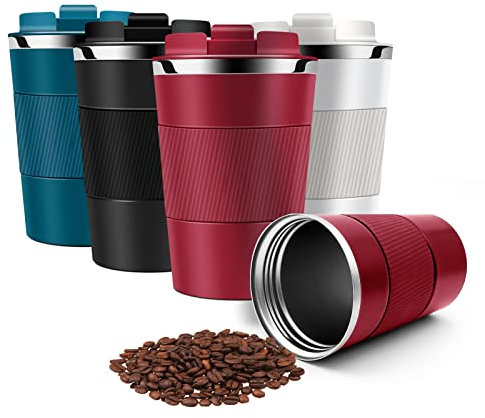 Hongtellor Travel Mug,380ml/13oz Insulated Coffee Cup with Leakproof Lid - Vacuum Insulation Stainless Steel for Hot and Cold Water Coffee and Tea(Red