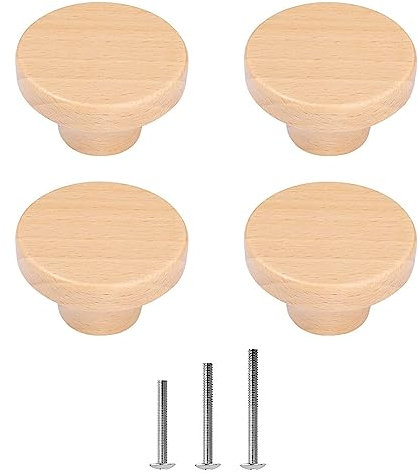 ShipeeKin Tiradores De Madera Para Muebles De Madera, Pomos De Madera, Natural, Redondos, 40 Mm, Para Armario, Cocina, Armarios, Etc. (4 Unidades)