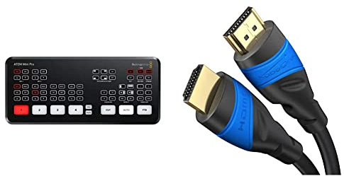 Blackmagic Design Atem Mini Pro & KabelDirekt – 4K HDMI-Kabel – 5 m – 4K@60Hz (Extra-Kupfer für bis zu 18 Gbit/s und Ultra HD/4K – Schwarz/Blau)
