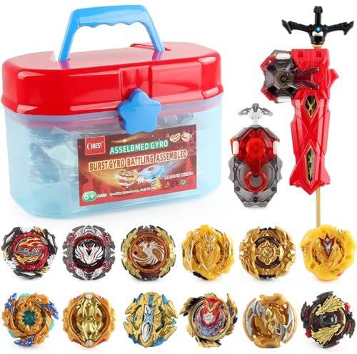 OBEST 12 Stück Kampfkreisel Set für Kinder, Bay Battling Tops Bey Gyros mit 2 Burst Turbo Launcher, Gyro Starter Set Bay Battling Tops Arena Kreisel Geschenk für Kinder