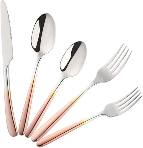 Edelstahl Besteck Set Geschirr Messer Gabel Löffel Teelöffel Käufer Stern Küchenbesteck Multicolor Farbverlauf Rose Gold Silberbesteck Set für 4