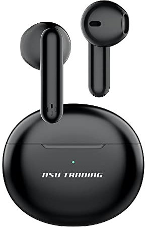 ASU TRADING J56 Wireless Bluetooth Earphones/Earbuds/Headphones, built in mics and voice assistant, premium sound, long lasting battery life, touch control, water proof, compatible Bluetooth devices