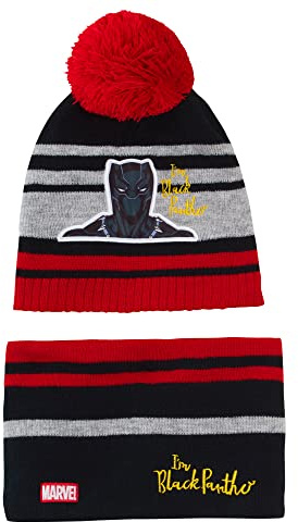 Marvel Boys Bobble Hat + Snood Luxury Kintted Winter Set Captain America or Black Panther Set