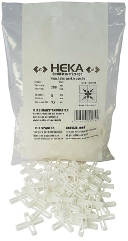 Fliesenkreuze 5 mm – 200 Stück | Kunststoff-Fugenhalter für Wand- & Bodenfliesen | Für gleichmäßige Fugenbreite | Dauerhaft in der Fuge | HEKA Qualitätswerkzeuge