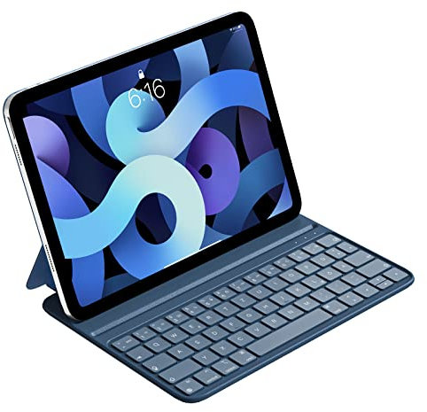 HOU iPad Air 5. Gen 2022 Tastatur, Pro 11-Zoll (4./3./2./1st), Air 4. Gehäuse, Folio Mit Magnetaufladung, Ultra Slim, QWERTZ-Layout, Blau